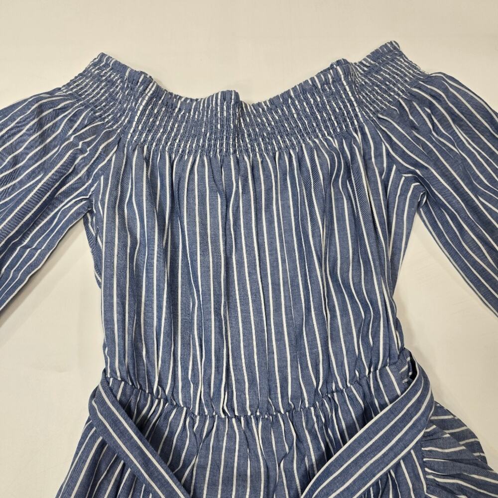 Tularosa Maida Ruffle Dress in Blue & White Stripe Small - Picture 4 of 12